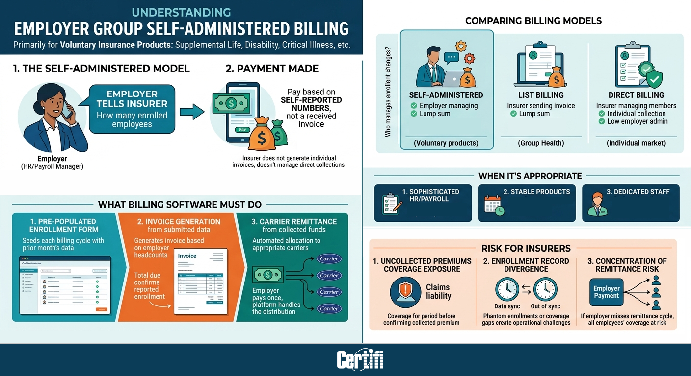 What is employer self-administered billing and when should insurers support it infographic